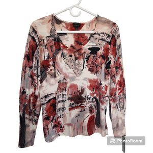 Talbot's 100% Merino Wool Scoop Neck Sweater-Abstract Cityscape-Quiet Luxury-L